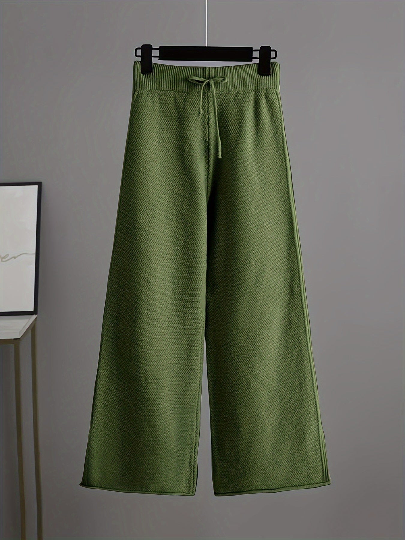 Stickad Dam Outfit set Byxor + Tröja | Drop Shoulder - Casual - Enfärgade - Dragsko i midjan - Breda ben