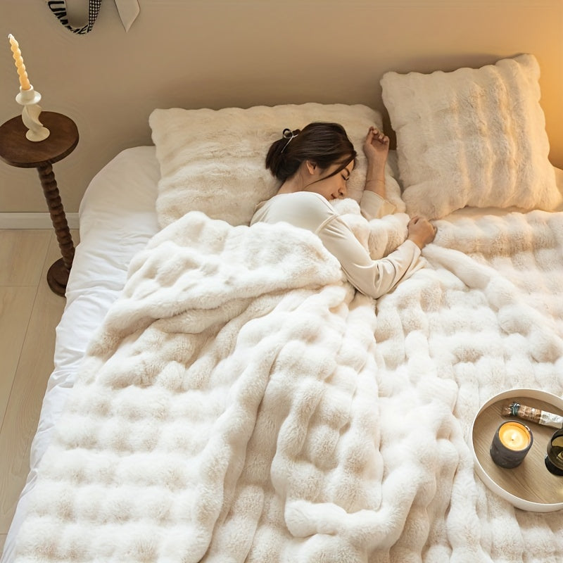 Filt av konstgjord bubbelfleece | Lyxig mjuk sofffilt - tjock varm fleece för luftkonditionering och tupplur