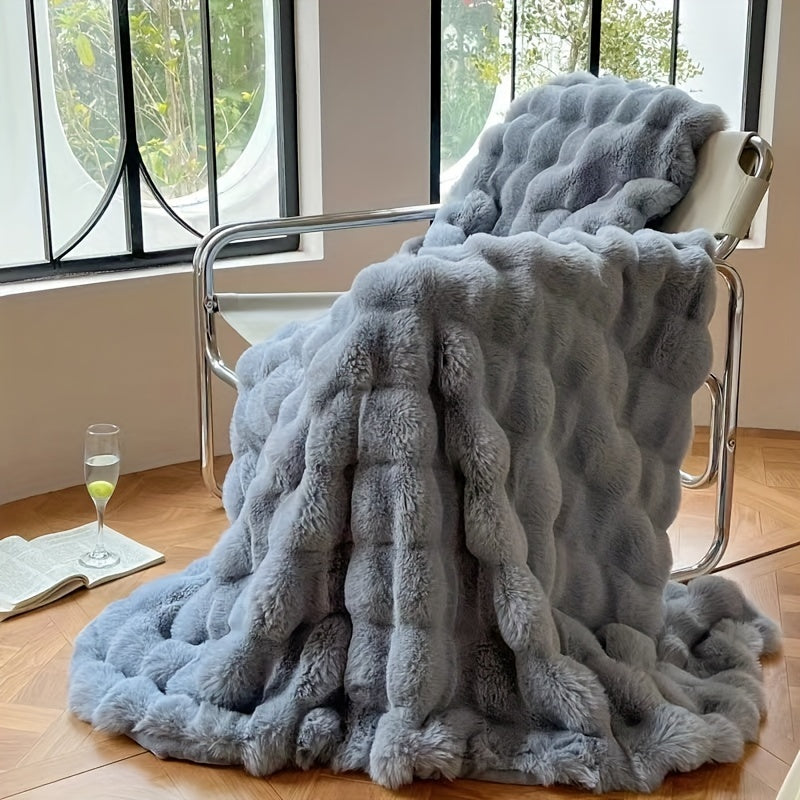 Filt av konstgjord bubbelfleece | Lyxig mjuk sofffilt - tjock varm fleece för luftkonditionering och tupplur