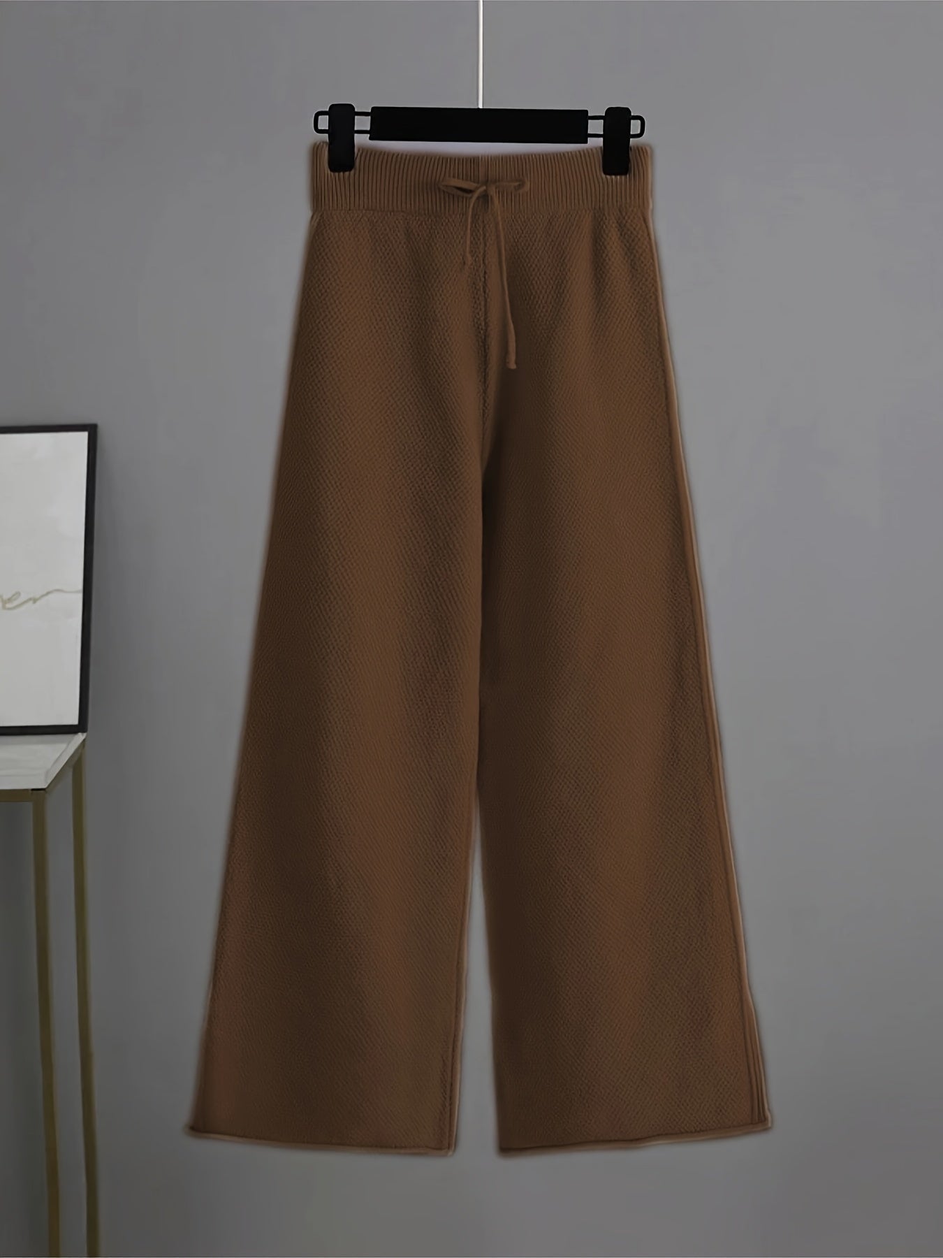 Stickad Dam Outfit set Byxor + Tröja | Drop Shoulder - Casual - Enfärgade - Dragsko i midjan - Breda ben