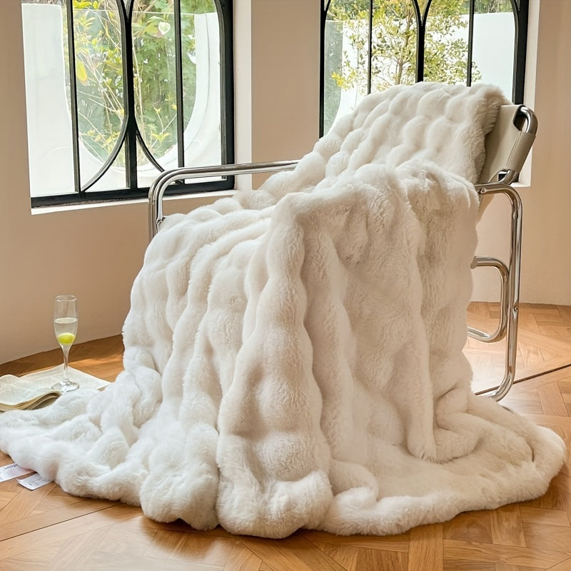 Filt av konstgjord bubbelfleece | Lyxig mjuk sofffilt - tjock varm fleece för luftkonditionering och tupplur