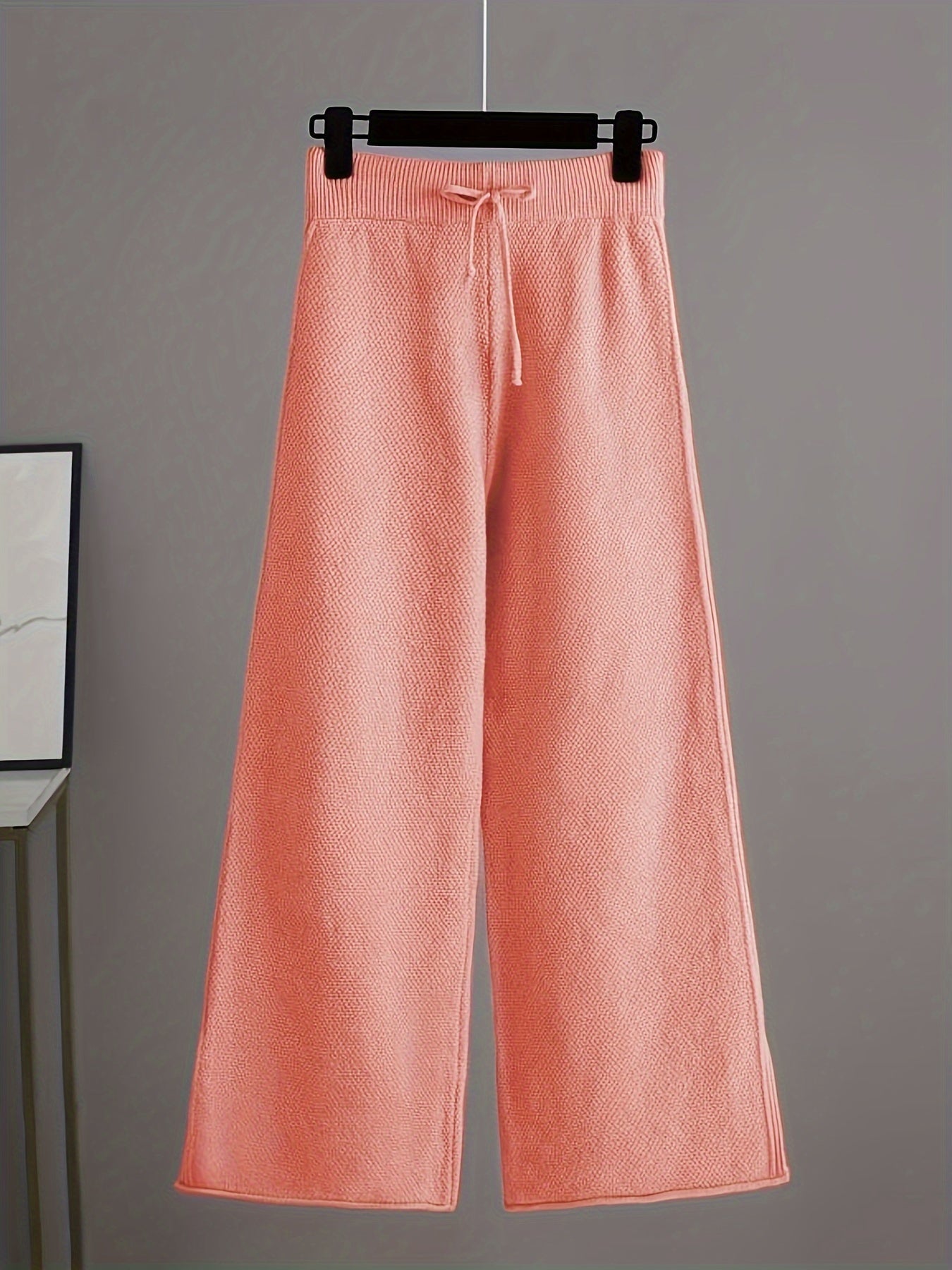 Stickad Dam Outfit set Byxor + Tröja | Drop Shoulder - Casual - Enfärgade - Dragsko i midjan - Breda ben