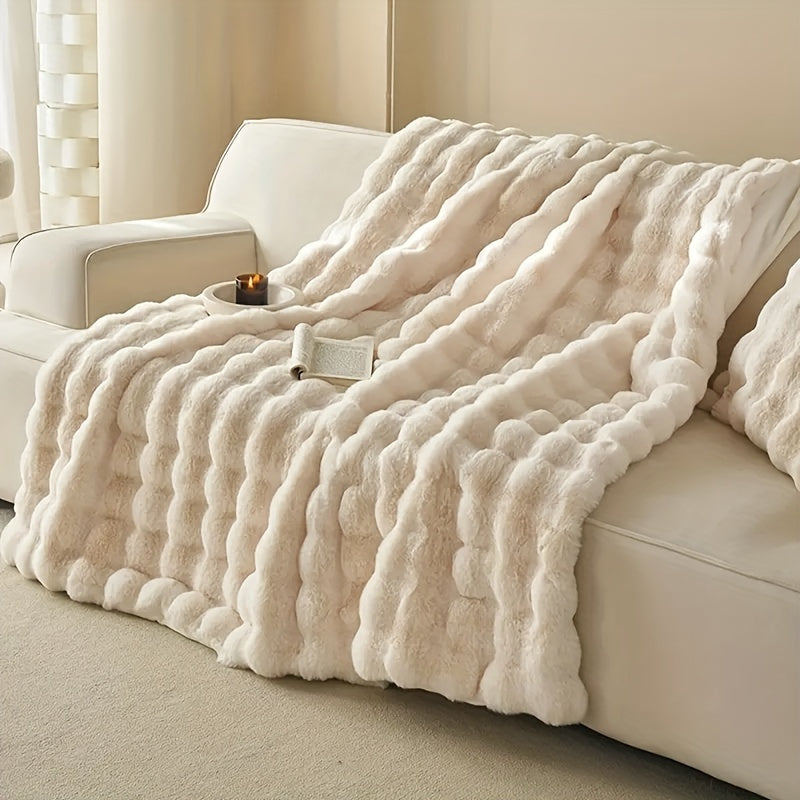 Filt av konstgjord bubbelfleece | Lyxig mjuk sofffilt - tjock varm fleece för luftkonditionering och tupplur