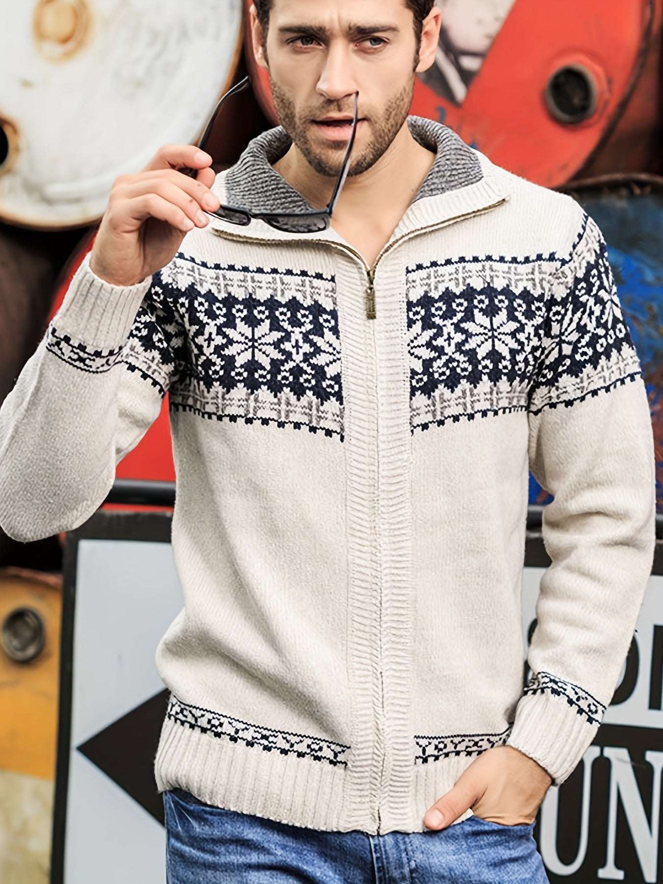 Casual Knit Cardigan Geometriskt mönster - Normal passform - Vintagio - VG 63 - Essential i flera färger