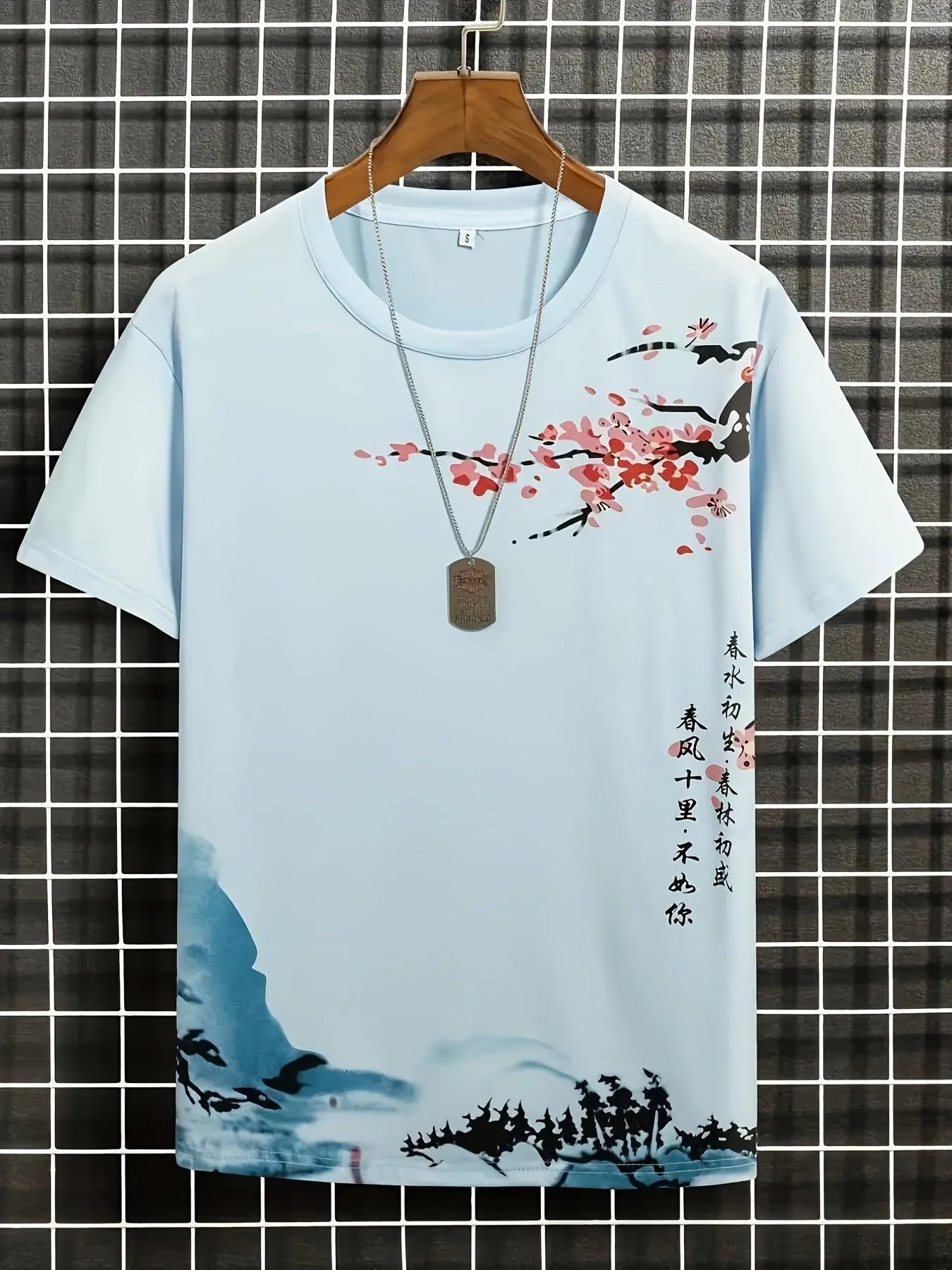 Mannen T-shirt met bloemenprint, casual T-shirt met korte mouwen en ronde hals, herenkleding voor buiten - Visconte