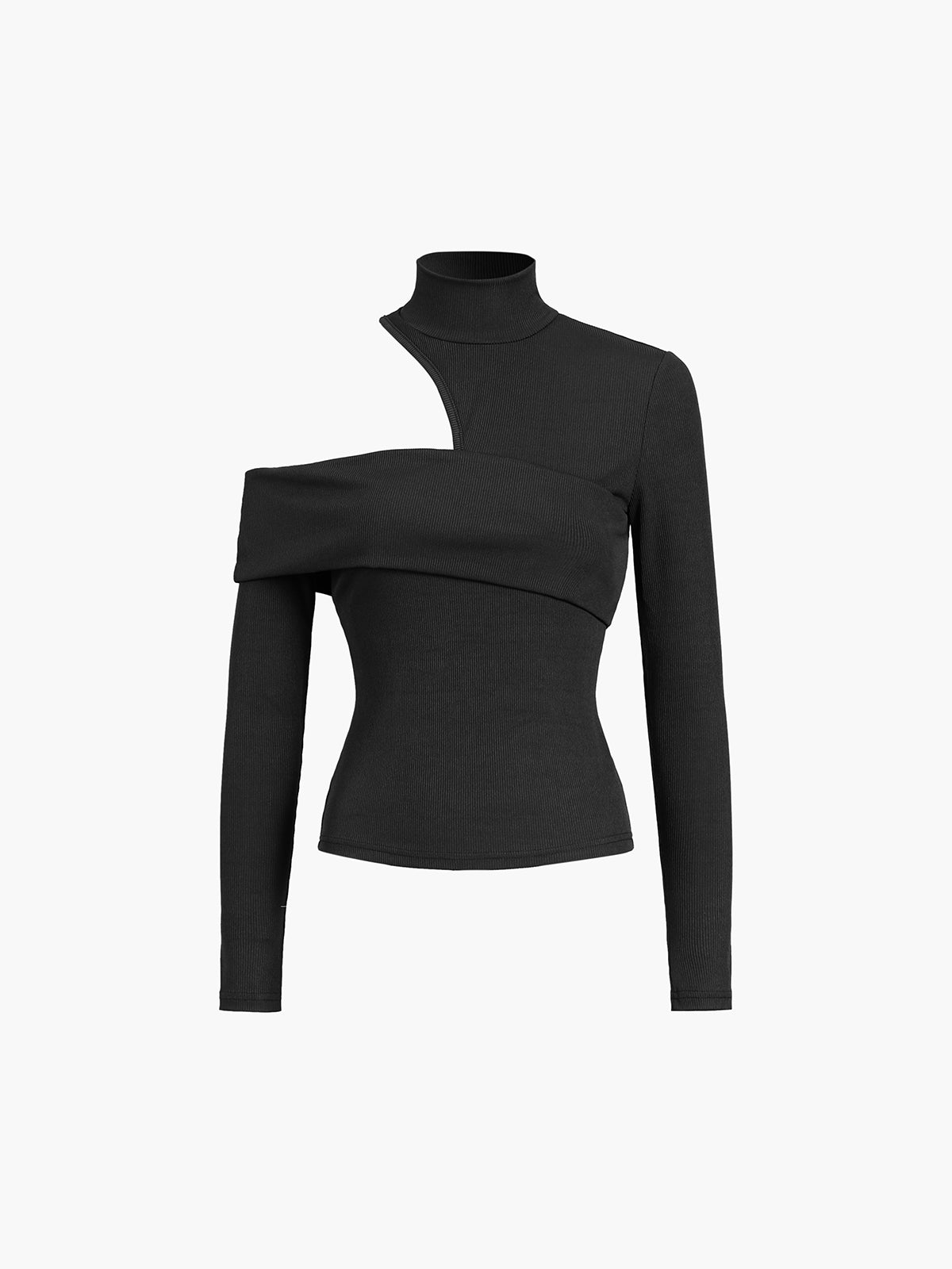 Oblique Cutout Ribb Långärmad | Damtopp