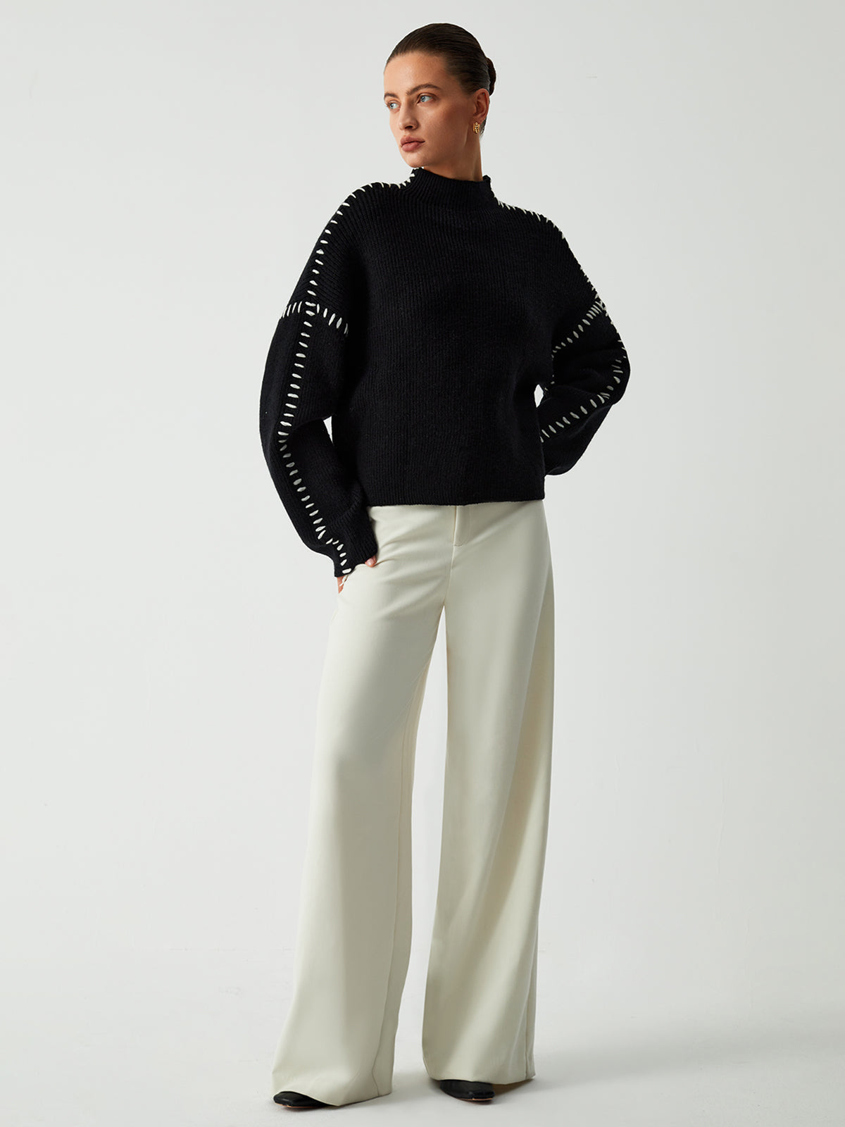 Flytta fokus | Oversized Mock Neck tröja/tröja kvinnor