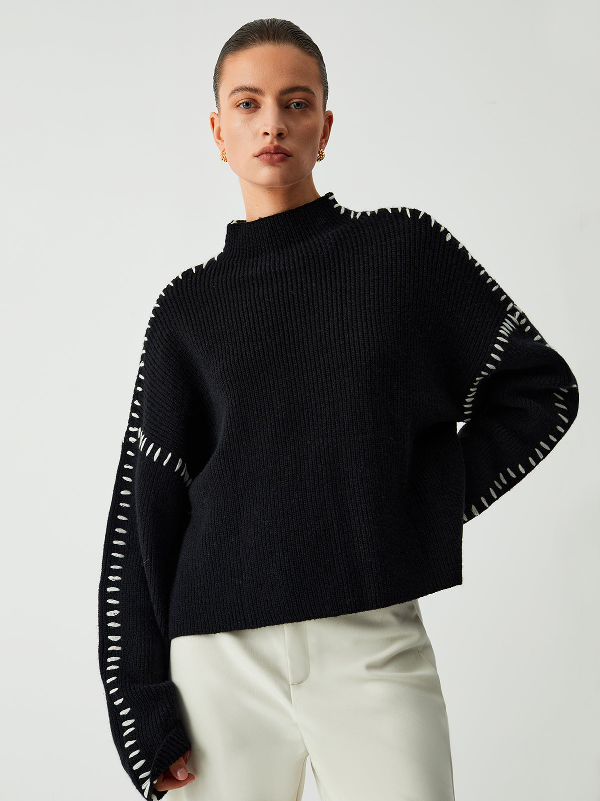 Flytta fokus | Oversized Mock Neck tröja/tröja kvinnor