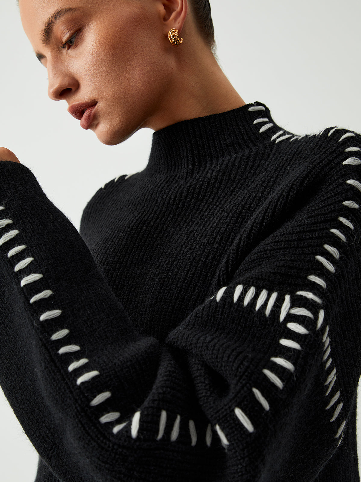 Flytta fokus | Oversized Mock Neck tröja/tröja kvinnor