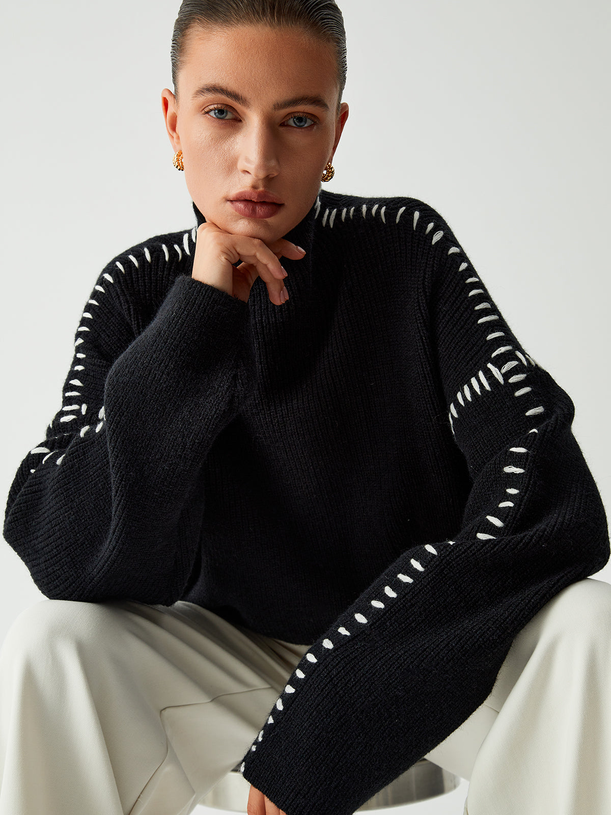 Flytta fokus | Oversized Mock Neck tröja/tröja kvinnor