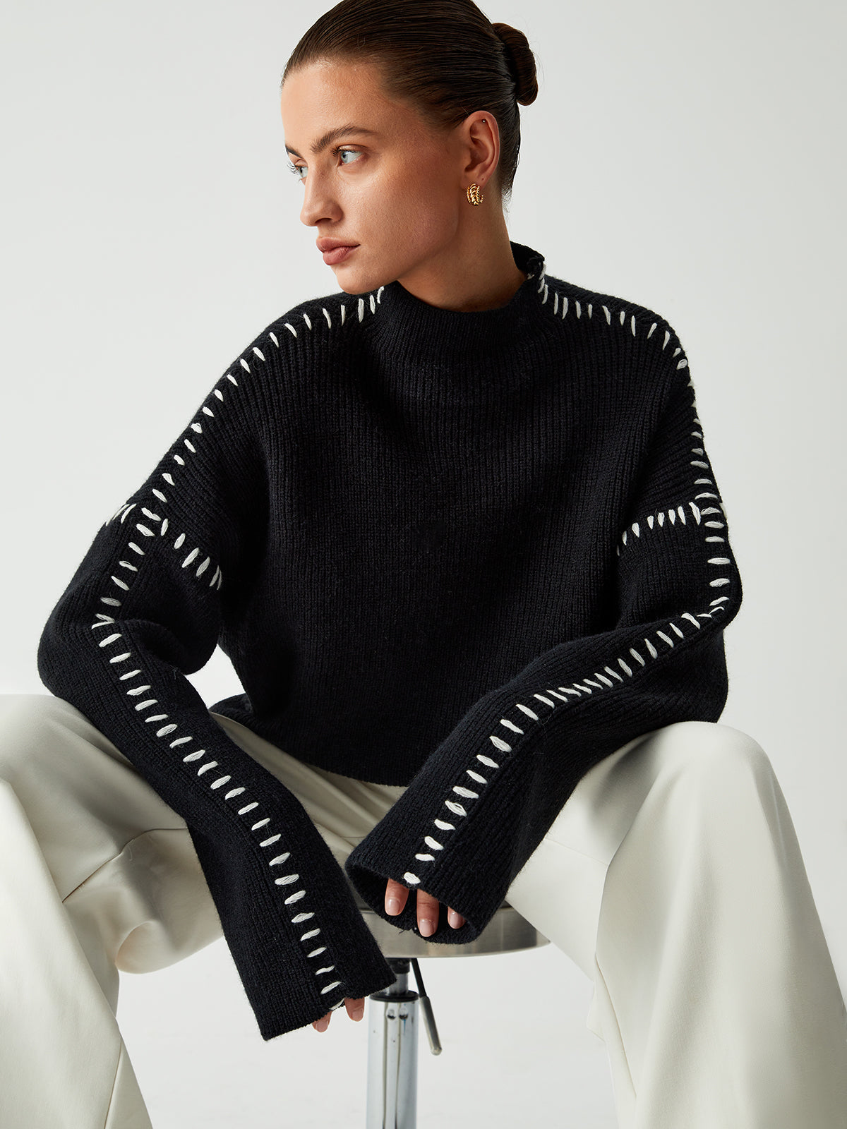 Flytta fokus | Oversized Mock Neck tröja/tröja kvinnor