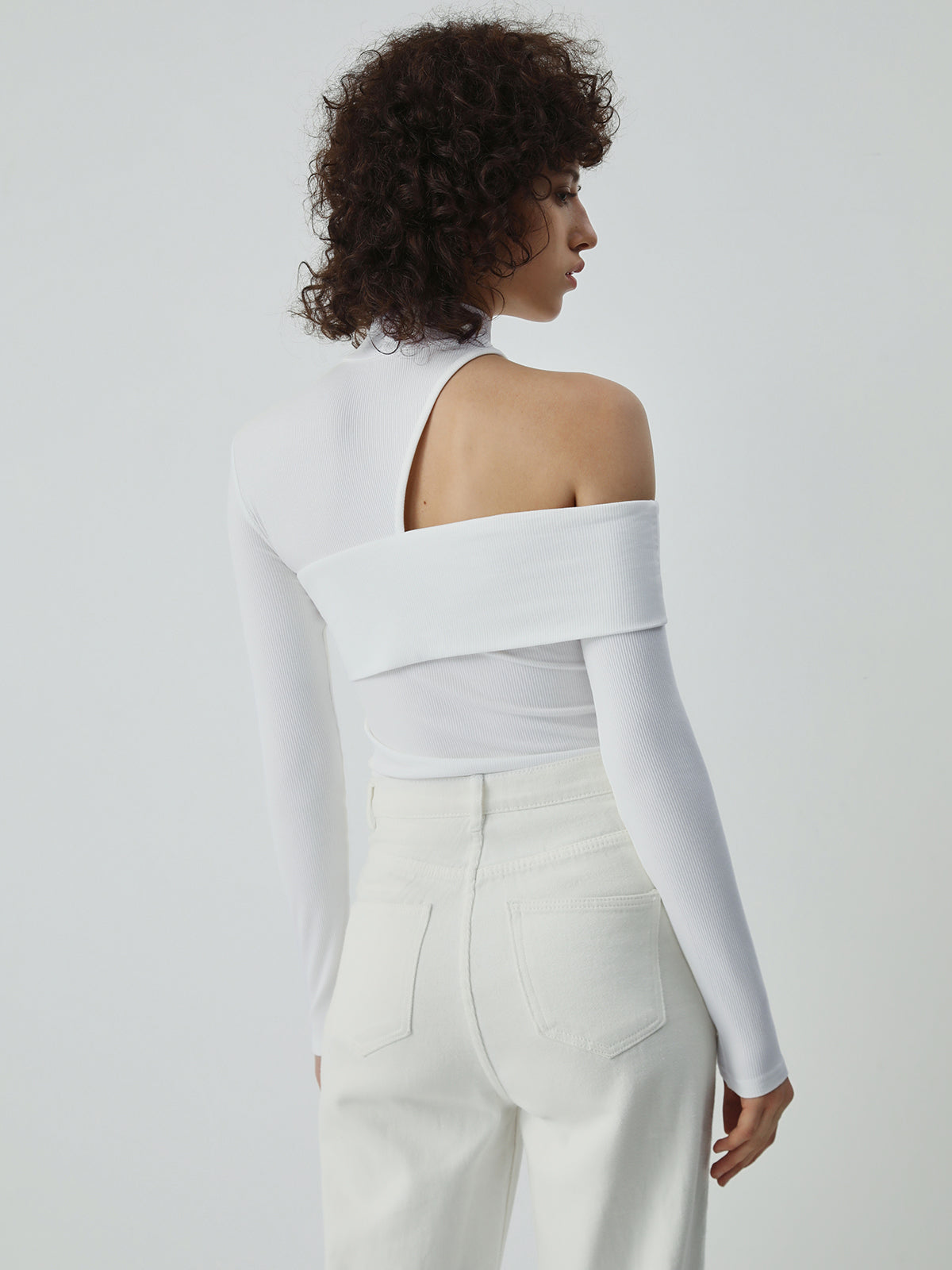 Oblique Cutout Ribb Långärmad | Damtopp