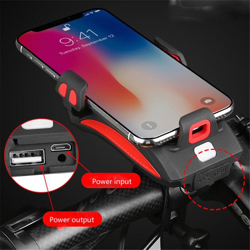 FietsPro��� 4-i-1 telefonhållare, Powerbank, lampor och horn
