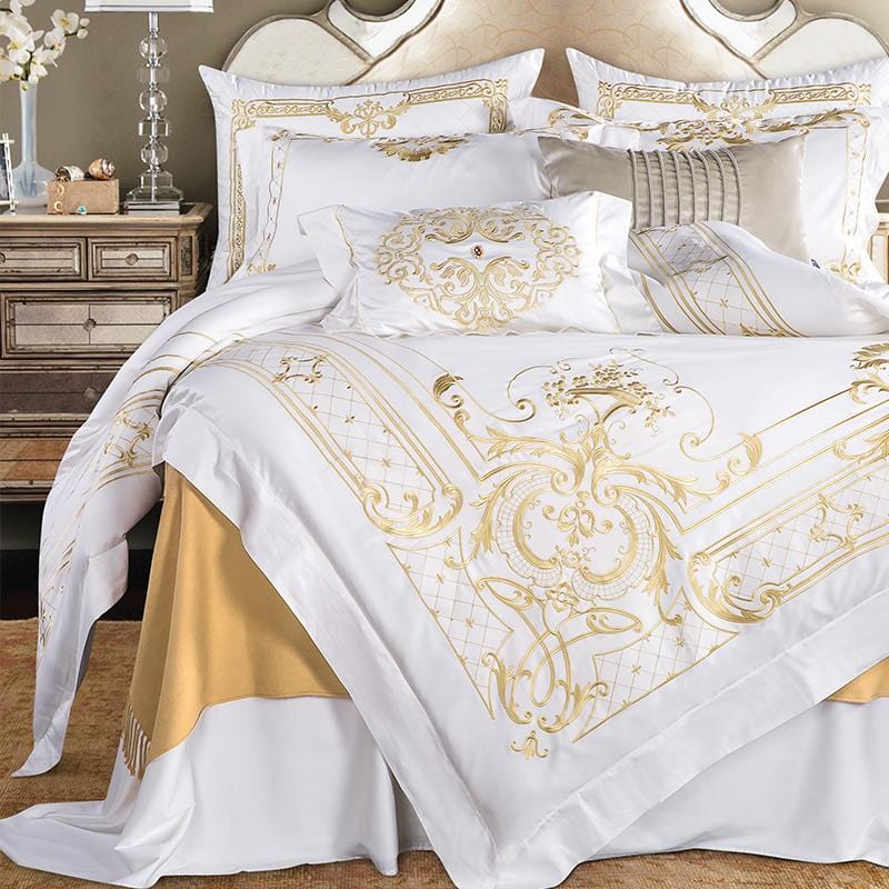 Ivy Gold Forest White and Gold Påslakanset - egyptisk bomull | Elegant White and Gold - Mjuk och snygg för varje säsong