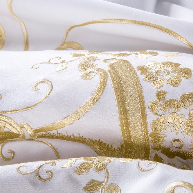 Ivy Gold Forest White and Gold Påslakanset - egyptisk bomull | Elegant White and Gold - Mjuk och snygg för varje säsong