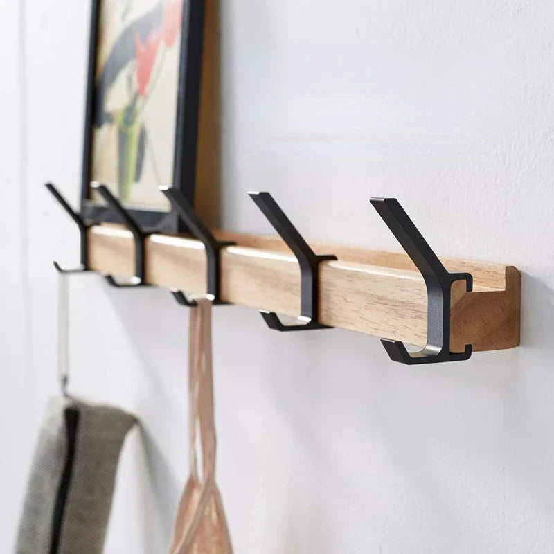 Vägghängare - Flyttbara krokar - Svart - Nordisk design - För hall och sovrum - Trä och aluminium - Mått -40x7x7CM