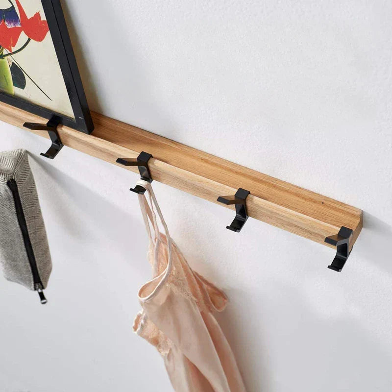 Vägghängare - Flyttbara krokar - Svart - Nordisk design - För hall och sovrum - Trä och aluminium - Mått -40x7x7CM