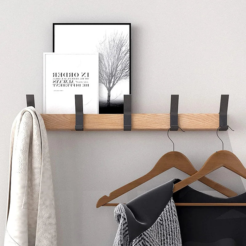 Vägghängare - Flyttbara krokar - Svart - Nordisk design - För hall och sovrum - Trä och aluminium - Mått -40x7x7CM