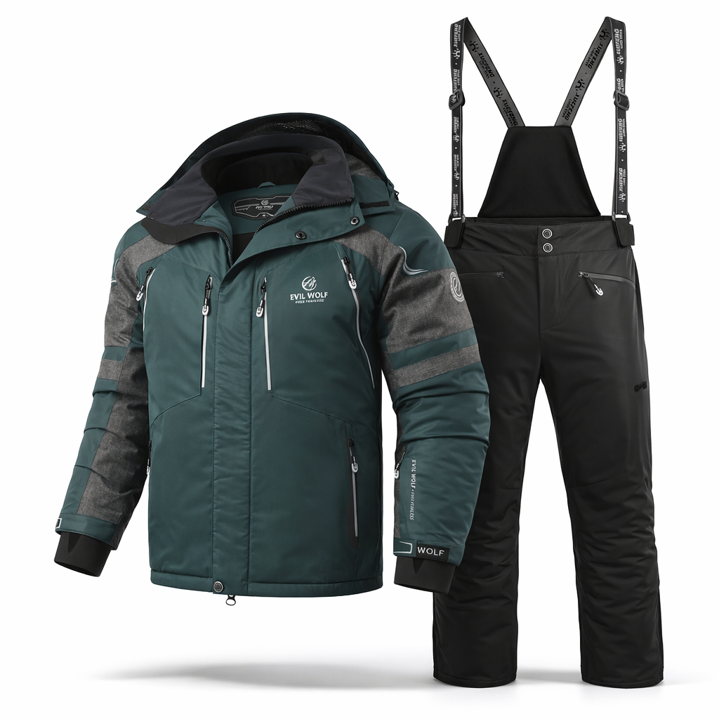 Men's New Winter Ski Suit Set, Available in Various Colors, Paired with New Style Spliced Ski Pants, Thickened and Warm, Suitable for Outdoor Skiing, Hiking, and Camping