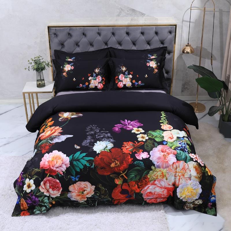 Fleur Beaucoup Påslakanset - egyptisk bomull | Lyxig Egypt bombull - blommotiv - Mjuk och andas för en romantisk atmosfär