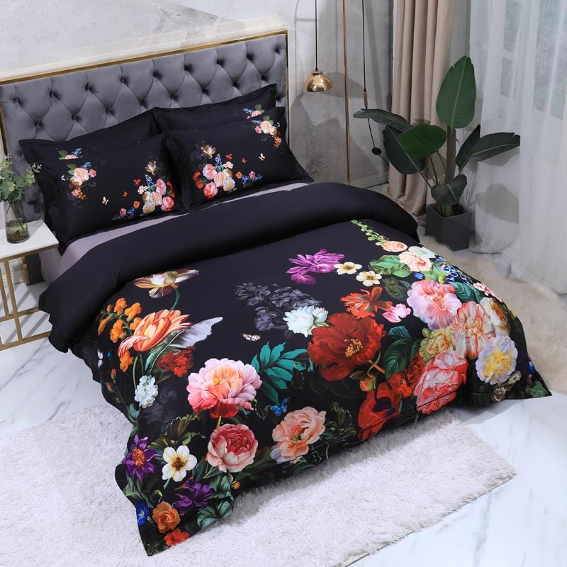 Fleur Beaucoup Påslakanset - egyptisk bomull | Lyxig Egypt bombull - blommotiv - Mjuk och andas för en romantisk atmosfär