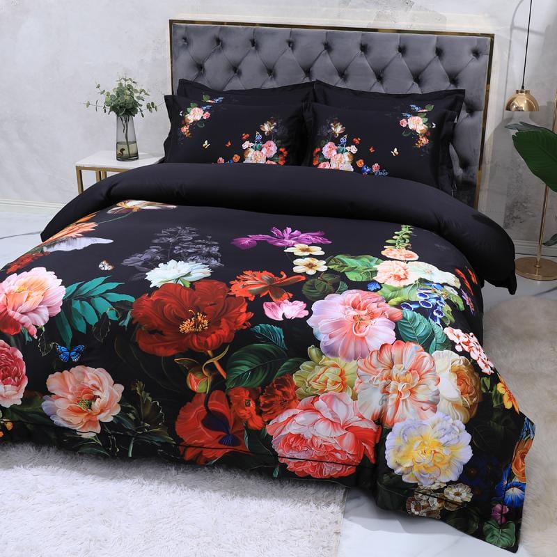 Fleur Beaucoup Påslakanset - egyptisk bomull | Lyxig Egypt bombull - blommotiv - Mjuk och andas för en romantisk atmosfär
