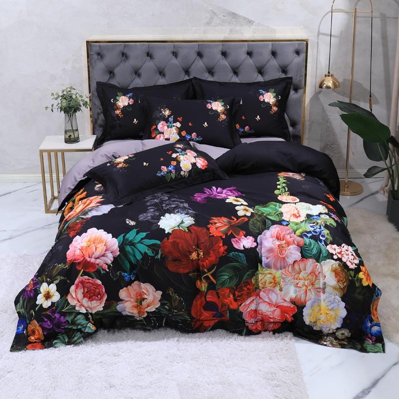 Fleur Beaucoup Påslakanset - egyptisk bomull | Lyxig Egypt bombull - blommotiv - Mjuk och andas för en romantisk atmosfär