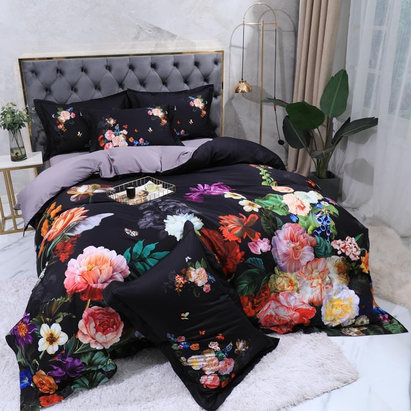 Fleur Beaucoup Påslakanset - egyptisk bomull | Lyxig Egypt bombull - blommotiv - Mjuk och andas för en romantisk atmosfär