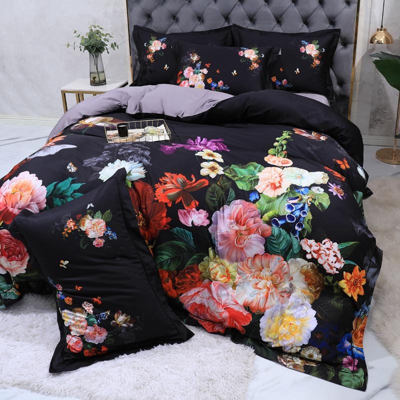 Fleur Beaucoup Påslakanset - egyptisk bomull | Lyxig Egypt bombull - blommotiv - Mjuk och andas för en romantisk atmosfär