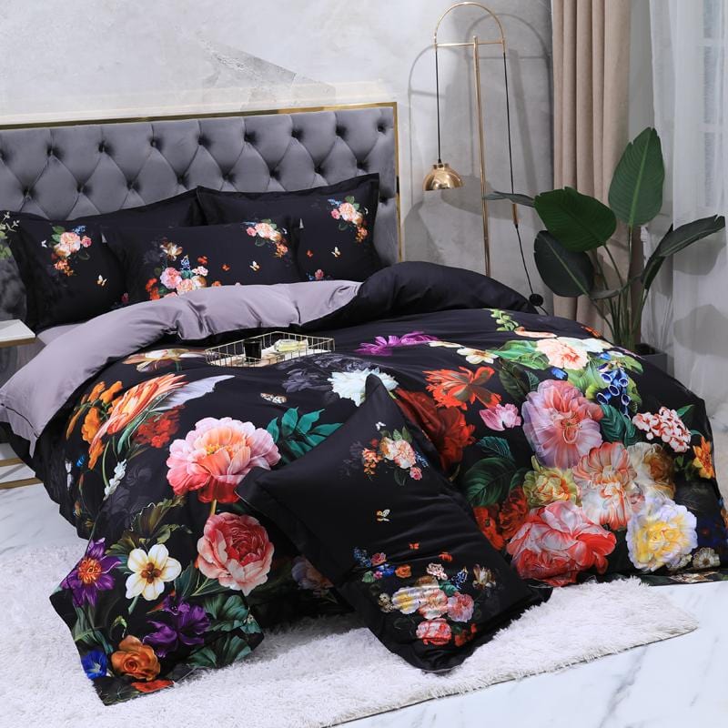 Fleur Beaucoup Påslakanset - egyptisk bomull | Lyxig Egypt bombull - blommotiv - Mjuk och andas för en romantisk atmosfär