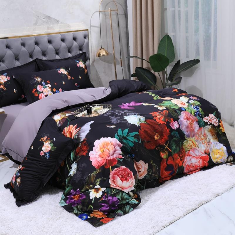 Fleur Beaucoup Påslakanset - egyptisk bomull | Lyxig Egypt bombull - blommotiv - Mjuk och andas för en romantisk atmosfär