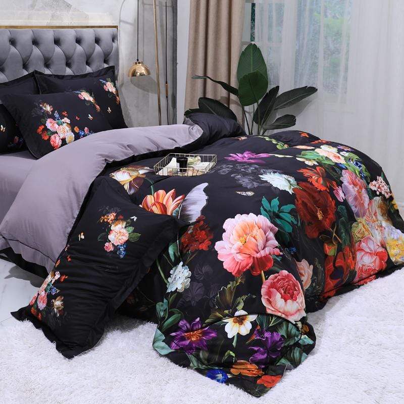 Fleur Beaucoup Påslakanset - egyptisk bomull | Lyxig Egypt bombull - blommotiv - Mjuk och andas för en romantisk atmosfär