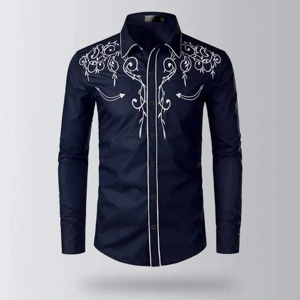 Overhemd Top Geborduurd Western Cowboyshirt Met Nauwsluitende Pasvorm Heren Casual Top Met Lange Mouwen Voor Single-Breasted Stijl - Visconte