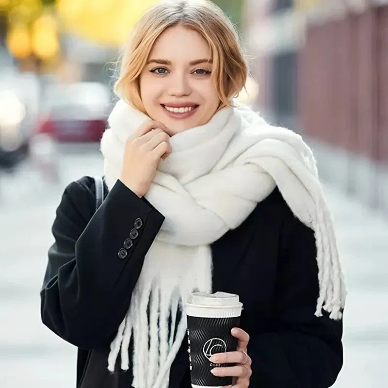 ChicWool | Feminin Chunky Scarf - Varm vinterscarf med fransar