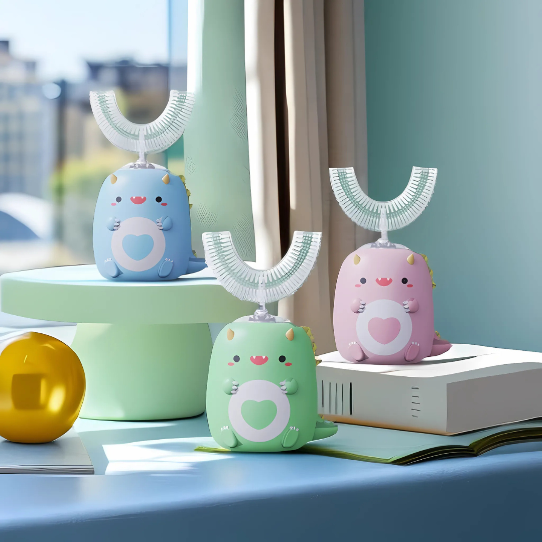 Elektrisk dental brush for barn 2–12 år | 360° re-göring | Trådlös laddning | Mjuk boste | Vattentät | Dinosaur design | Tre hastigheter | Antibacterial ljus