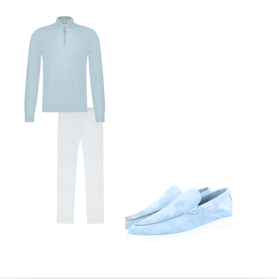 Outfit Mr Ljusblå/Vit | Elegant - Bekväm - Business - Andas - Högkvalitativ mocka - Merinoull