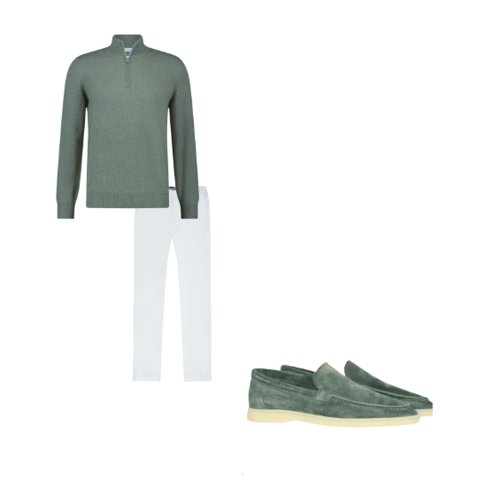 Outfit Mr Green/Vit | Elegant - Bekväm - Business - Andas - Högkvalitativ mocka - Merinoull