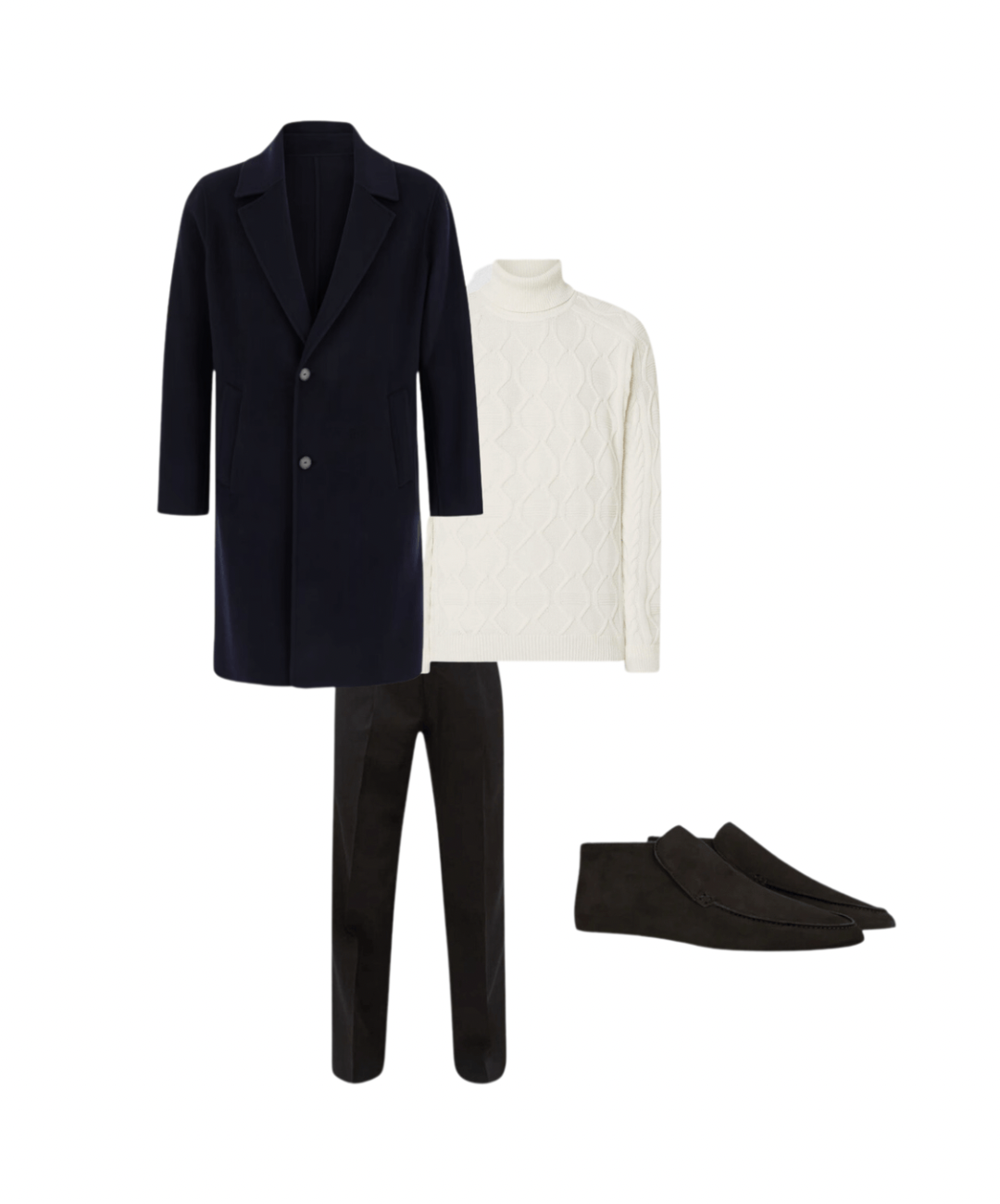 Komplett outfit män | Jacka/Blazer + Tröja/Blus + Byxor + Loafers i hög mocka - Puento Fortade - TP 32 - Essential Winter Black White