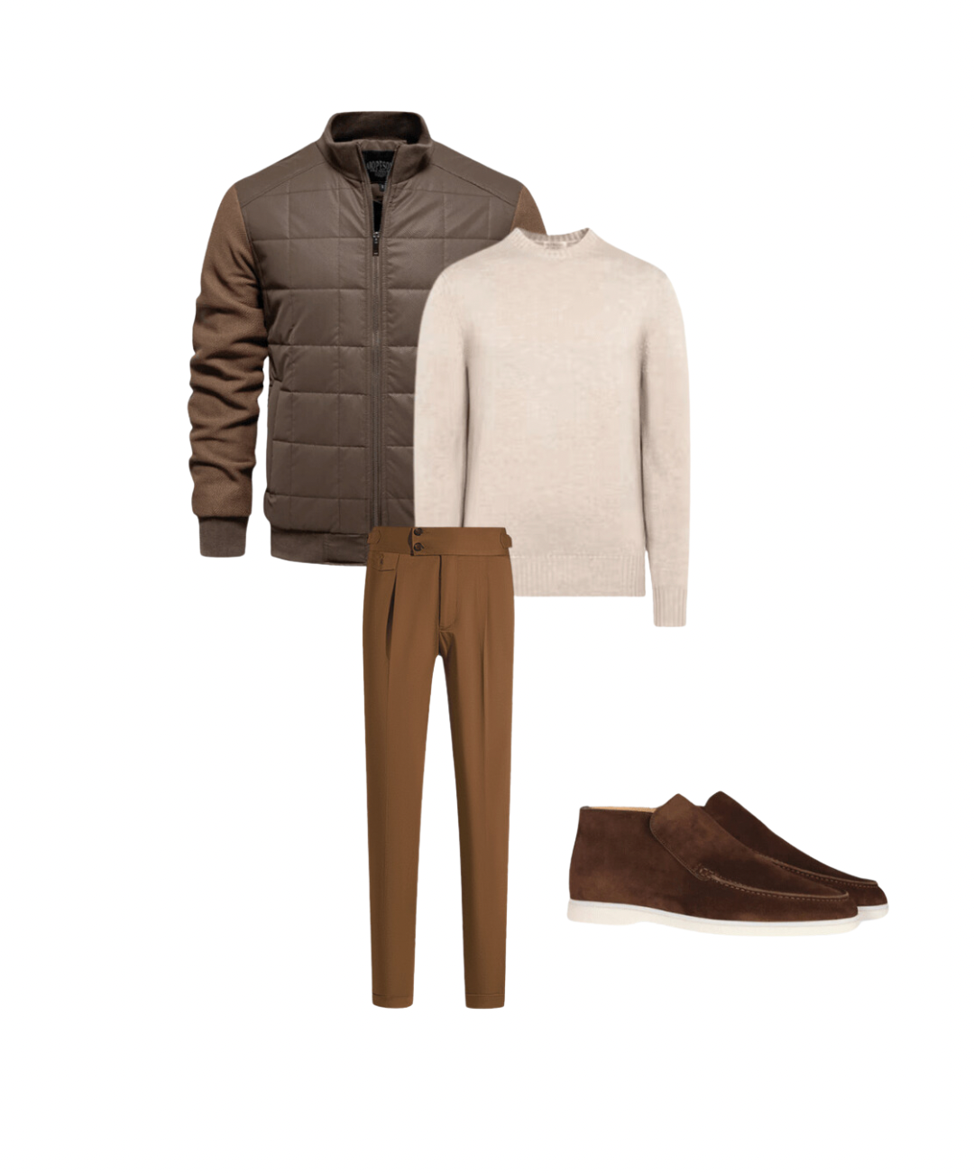 Komplett outfit herr | Jacka/Blazer + Tröja/Blus + Byxor + Loafers med hög mocka - Puento Fortade - TP 30 - Essential Brown/Beige