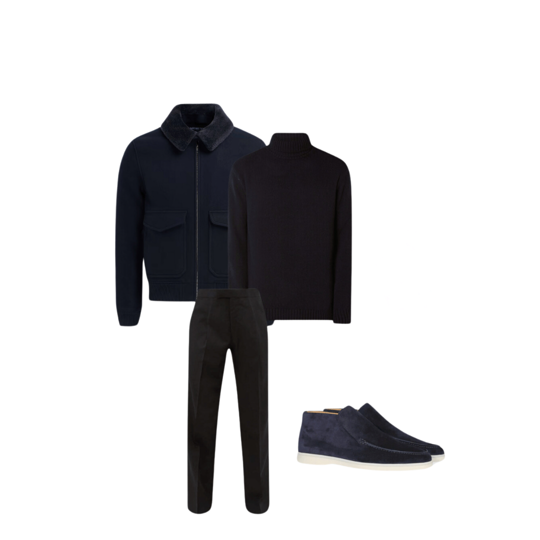 Komplett outfit herr | Jacka/Blazer + Tröja/Blus + Byxor + Loafers med hög mocka - Puento Fortade - TP 29 - Essential Blue Black