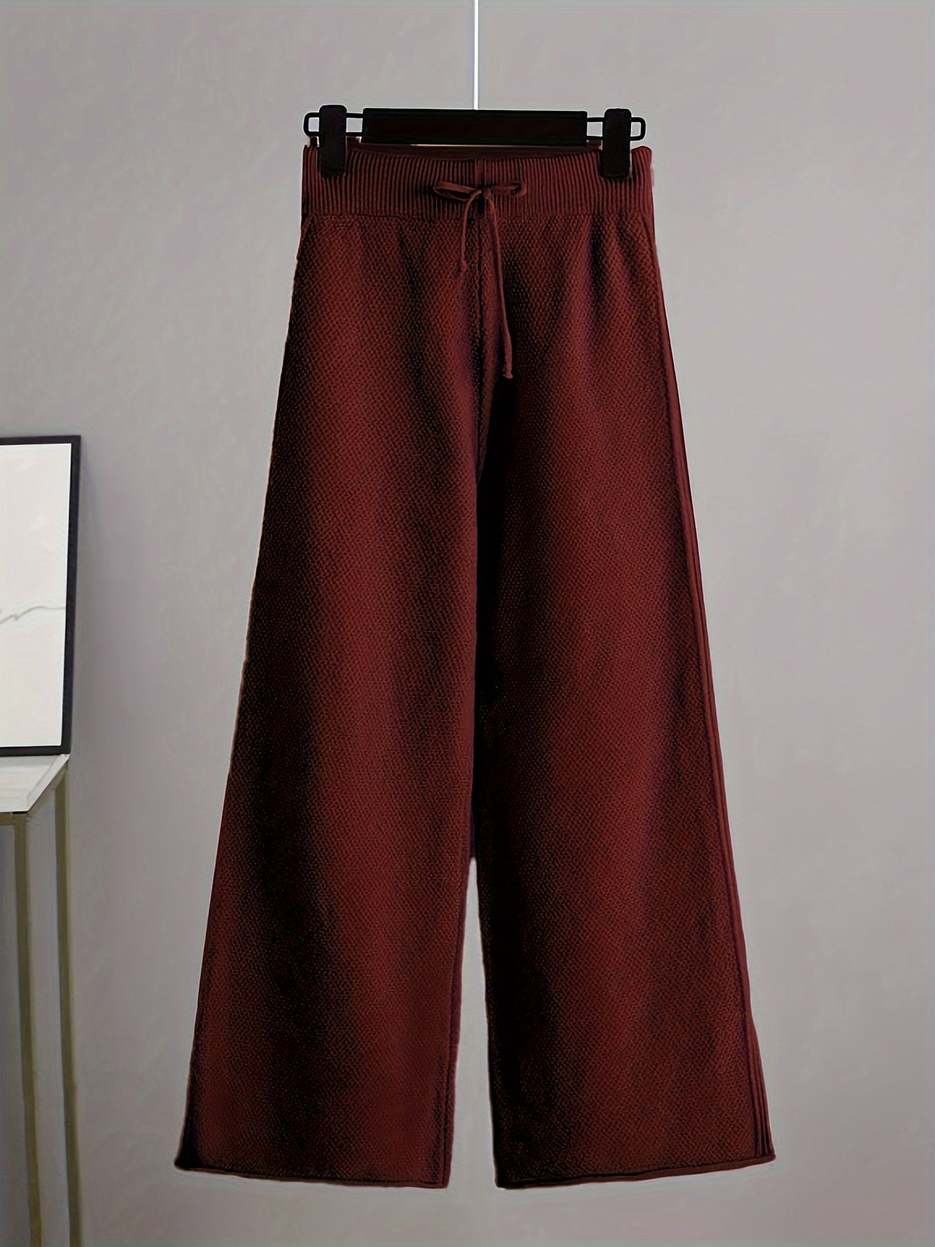 Stickad Dam Outfit set Byxor + Tröja | Drop Shoulder - Casual - Enfärgade - Dragsko i midjan - Breda ben