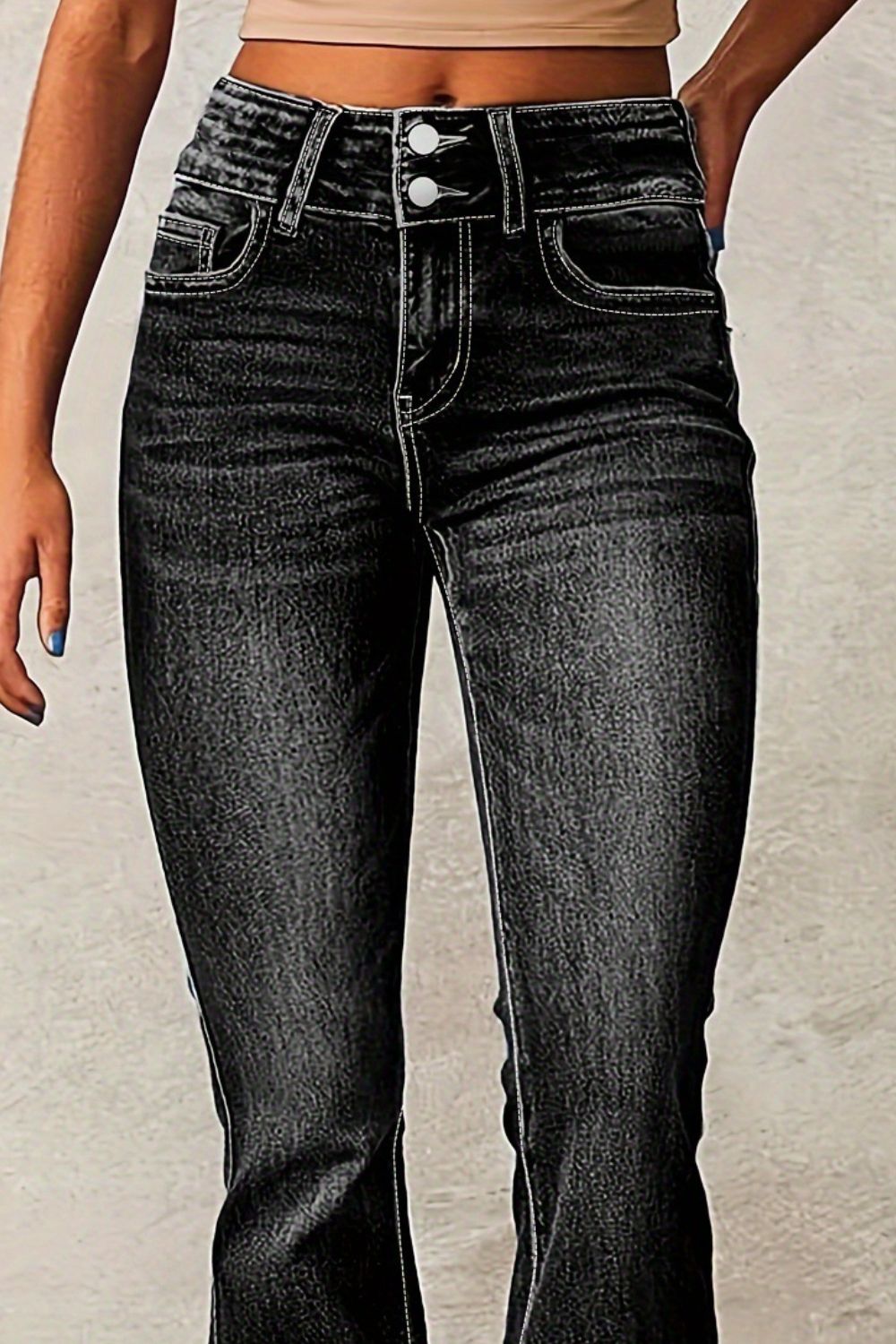 Tindra bootcut jeans dam | Bekväma stretchjeans med diskreta detaljer | Praktisk Fikor | Blå klassisk modell | 65% bomull 35% polyester