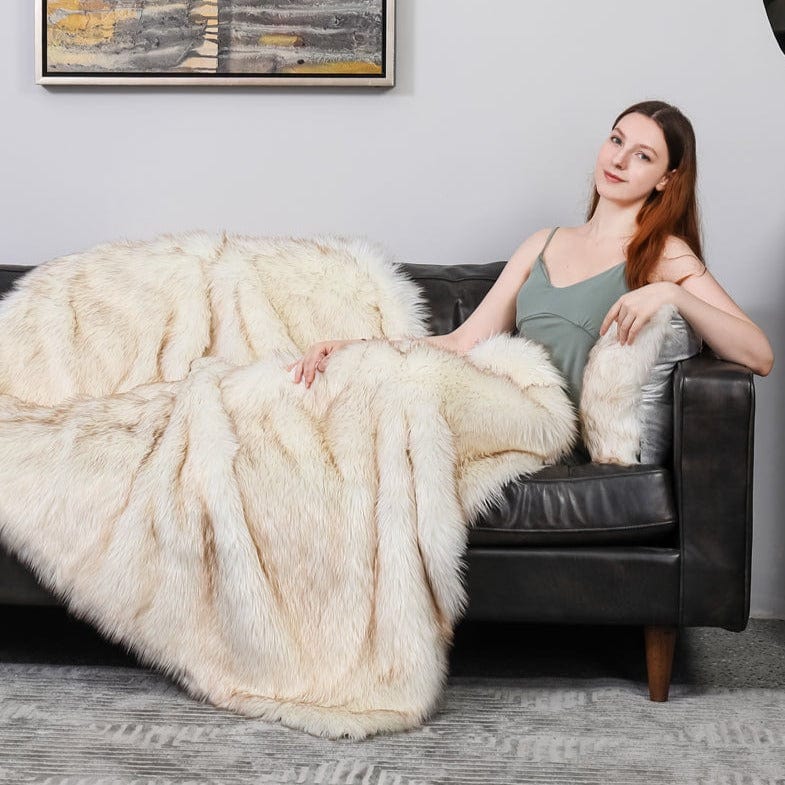 Arctic Fox fuskpälsfilt | Mjuk imiterad pals - Varm och lyxig look