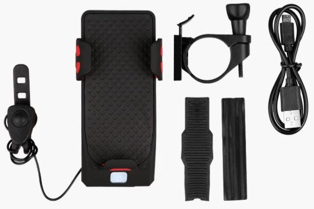 FietsPro��� 4-i-1 telefonhållare, Powerbank, lampor och horn
