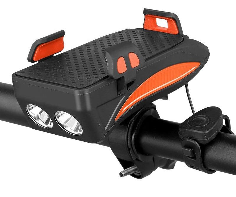 FietsPro��� 4-i-1 telefonhållare, Powerbank, lampor och horn