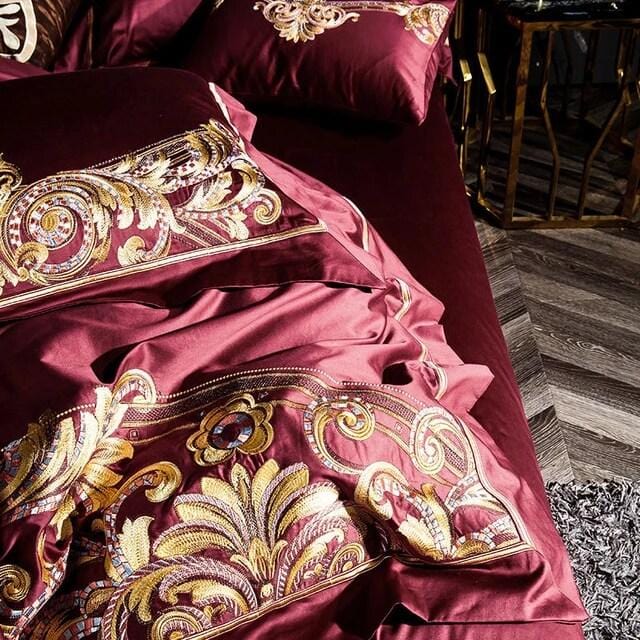 Golden Fier Röd och guld påslakanset - egyptisk bomull | Högkvalitativ egyptisk bolull - red and gold design - Snygg and bekväm for alla sovrum