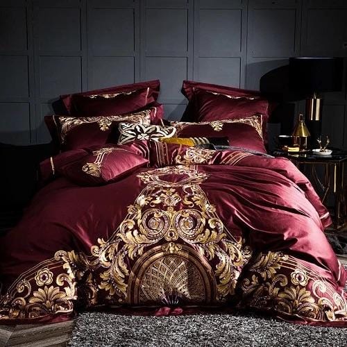 Golden Fier Röd och guld påslakanset - egyptisk bomull | Högkvalitativ egyptisk bolull - red and gold design - Snygg and bekväm for alla sovrum
