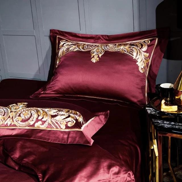 Golden Fier Röd och guld påslakanset - egyptisk bomull | Högkvalitativ egyptisk bolull - red and gold design - Snygg and bekväm for alla sovrum