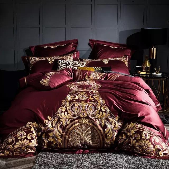 Golden Fier Röd och guld påslakanset - egyptisk bomull | Högkvalitativ egyptisk bolull - red and gold design - Snygg and bekväm for alla sovrum