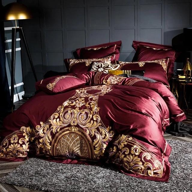 Golden Fier Röd och guld påslakanset - egyptisk bomull | Högkvalitativ egyptisk bolull - red and gold design - Snygg and bekväm for alla sovrum